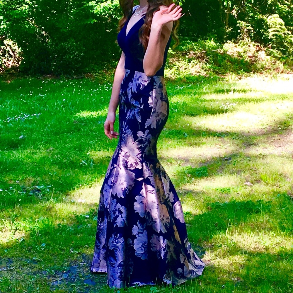 Gorgeous Navy Blue/Floral Mermaid Prom Dress